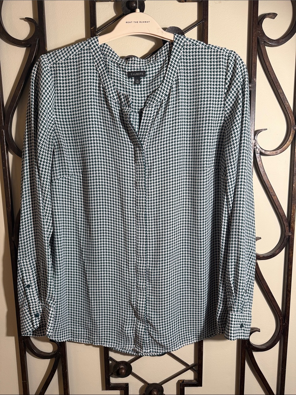 Talbots Black and White Houndstooth Long-Sleeve Shirt
